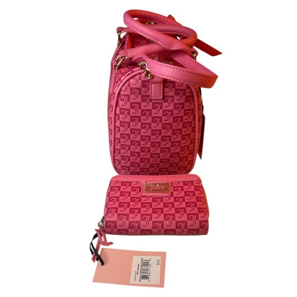 Juicy Couture Fame Satchel & Miss Juicy Double Med Zip Wallet Pink Lemonade NWT - Picture 4 of 6